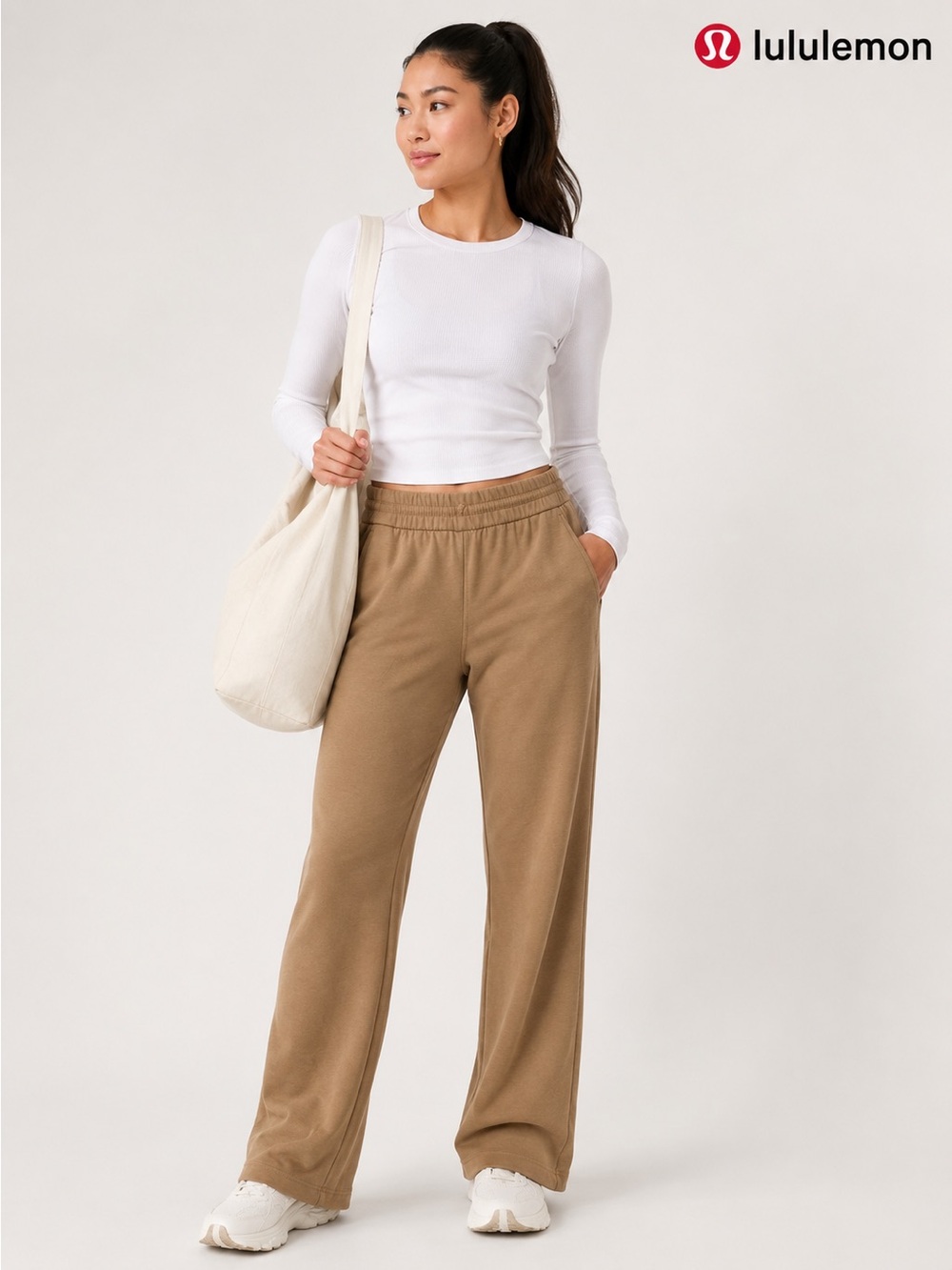 lululemon athletica Women's Tan Wide-Leg Track Pants